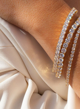 欧美流行圆形锆石网球手链单排满钻网球链跨境爆款亚马逊嘻哈