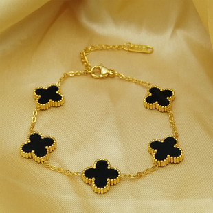 高级感13mm四叶幸运草双面五花手链女钛钢18k金色小众轻奢手饰