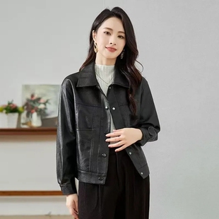 海宁小个子短款皮衣女外套气质显瘦洋气秋冬季新款时尚休闲皮夹克