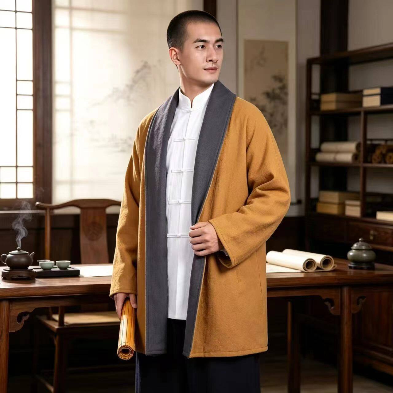 尚远毛绒开衫双面绒保暖冬装御寒僧服禅修服男女通用内里加绒