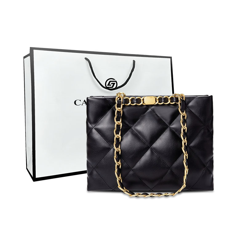 carol&john/卡路约翰 菱格链条包包女新款托特包大容量单肩通勤包