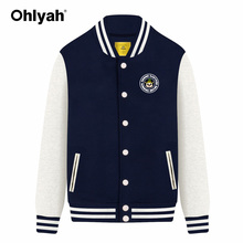 Ohlyah品牌韩版休闲外套情侣女装棒球服开衫纽扣上衣学生纯棉大码