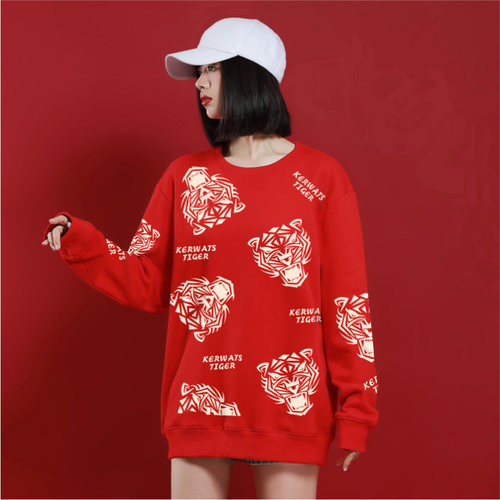 Ohlyah新年衣服女属虎年本命年红色老虎头卫衣2026新款女情侣外套