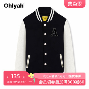 薄款 美式 宽松开衫 Ohlyah黑色棒球服女春秋季 炸街vintage夹克外套