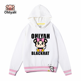 外套大码 Ohlyah粉色女装 短款 连帽衫 宽松小老鼠年上衣 卫衣2020春装