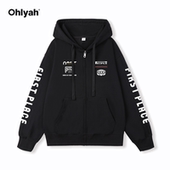 Ohlyah字母印花拉链高街卫衣男女潮牌连帽开衫 情侣秋冬美式 外套