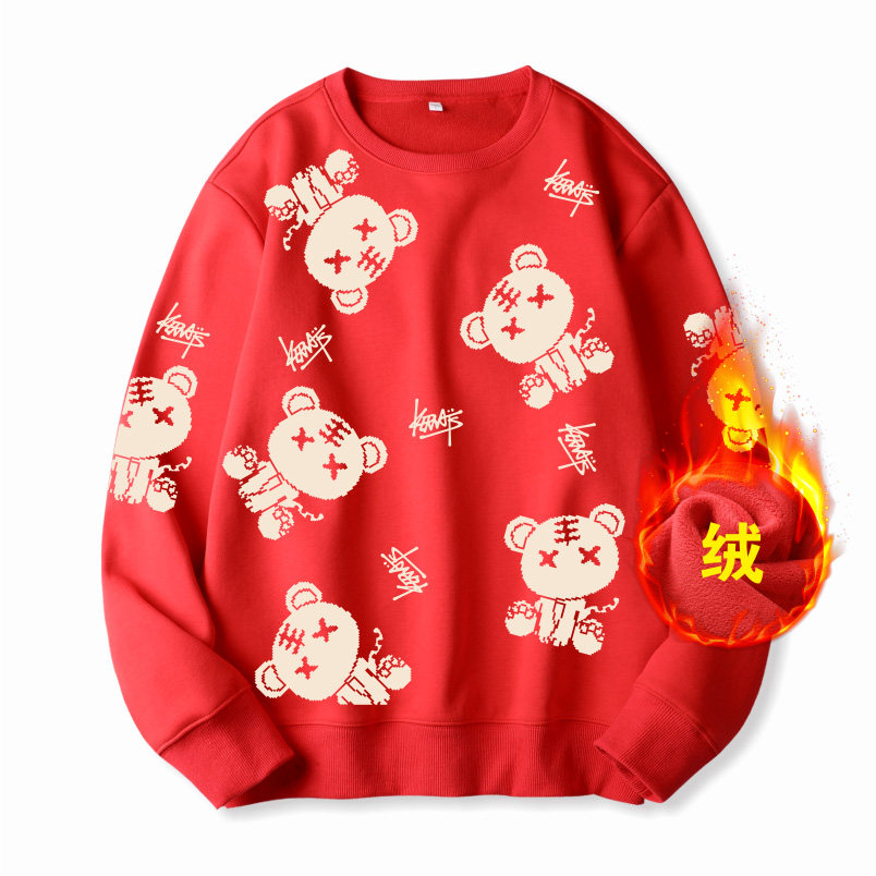 Ohlyah潮牌虎年本命年大红色圆领卫衣女2025新年衣服纯棉情侣外套