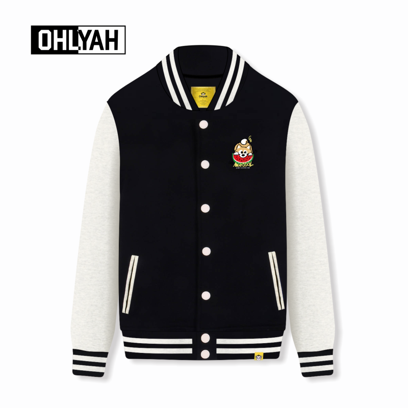 Ohlyah品牌趣味小狗卡通印花休闲棒球服男女同款纯棉夹克卫衣外套