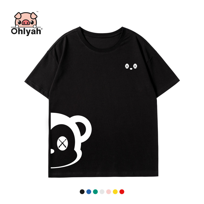 Ohlyah老鼠年系列 夏季宽松韩版圆领短袖女装纯棉t恤学生班服定制
