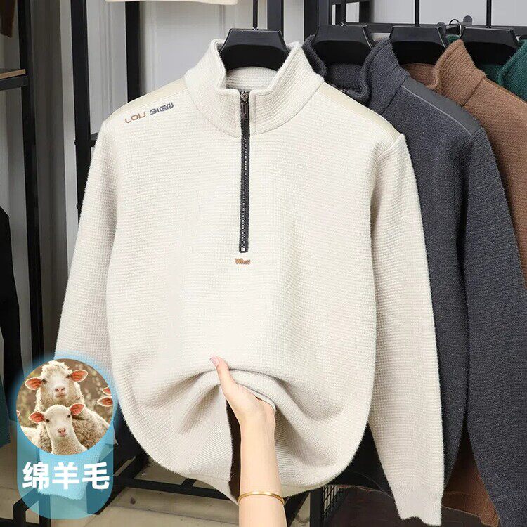 普通毛线翻领修身型羊毛混纺绣花针织衫/毛衣