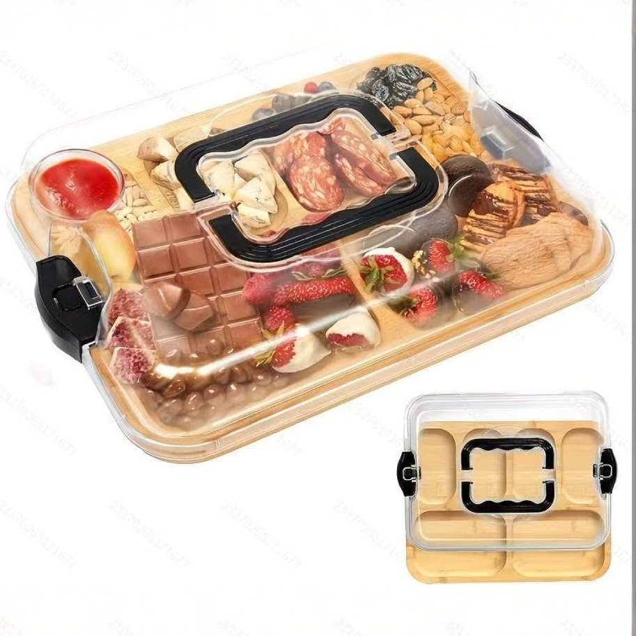竹制熟食托盘厨房野炊木质分格奶酪砧板餐厅水果分格实木托盘