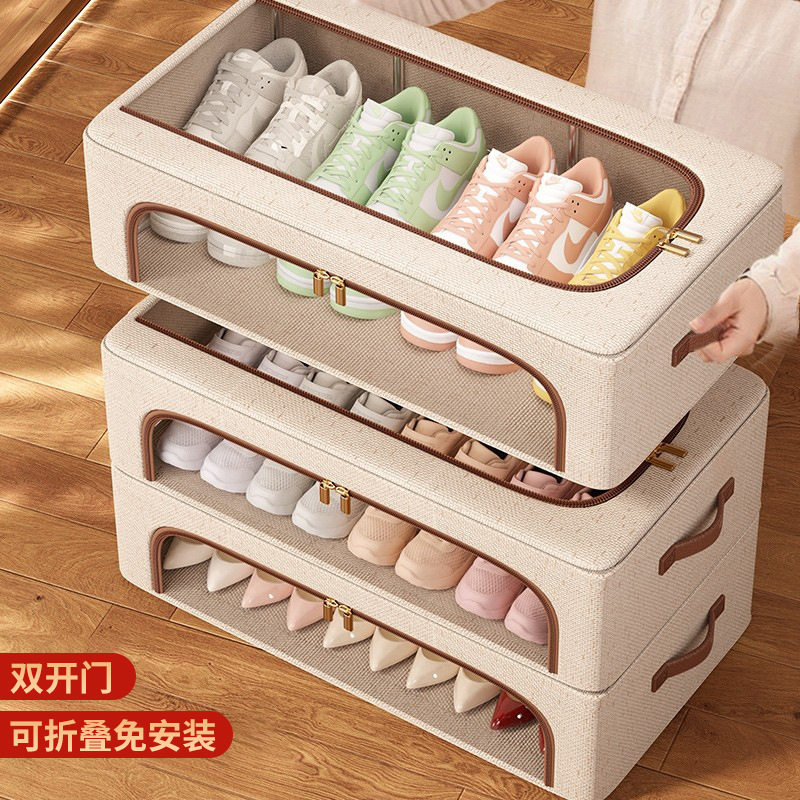 省空间鞋子收纳好物天山棉麻透明鞋盒简易鞋柜床底整理箱防尘鞋架