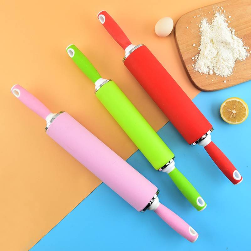 厂货直供家用塑料手柄擀面杖 烘焙工具面粉饺子皮棍硅胶擀面杖