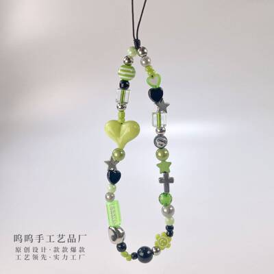 呜呜ins绿色爱心手机链钥匙扣