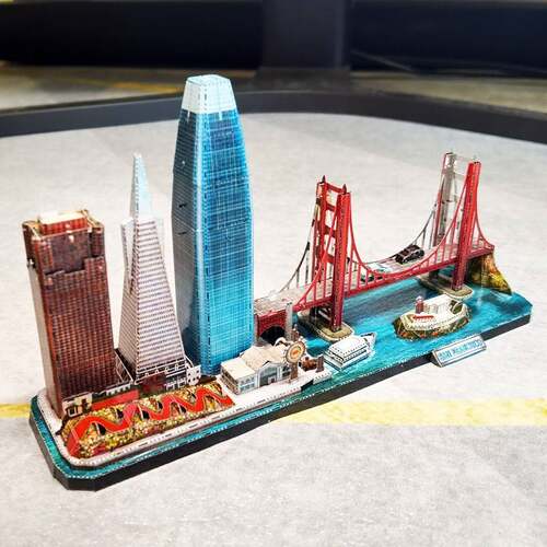 3D立体铁艺金属拼图建筑拼装模型旧金山街景城市风景线DIY玩具