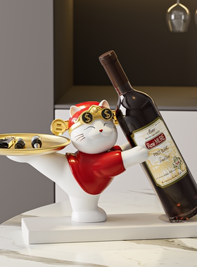 新年喜庆招财猫红酒架酒托摆件