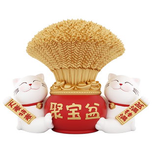 大麦招财猫摆件聚宝盆送朋友店铺开业礼物前台招财聚财装饰工艺品