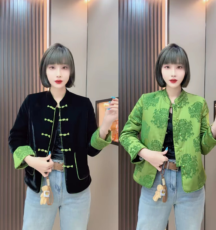 二棉两面穿金丝绒新中式外套女长袖欧货高品质2025年秋季新款时尚
