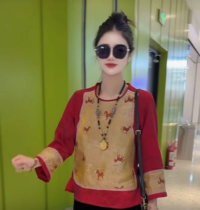 新中式国风圆领醋酸真丝提花小马衬衣女2026秋冬复古喇叭袖上衣潮,女装/女士精品,上衣,淘宝优惠券,粉丝福利购,淘宝优惠卷