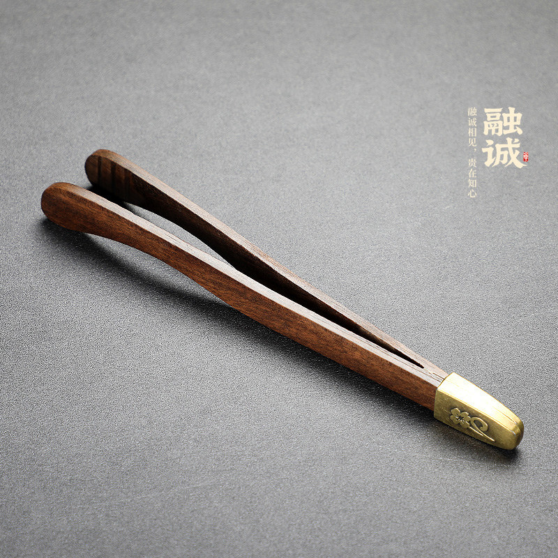 黑檀实木茶夹茶匙功夫茶零配家用茶杯夹子茶道镊子洗杯茶夹子茶刷