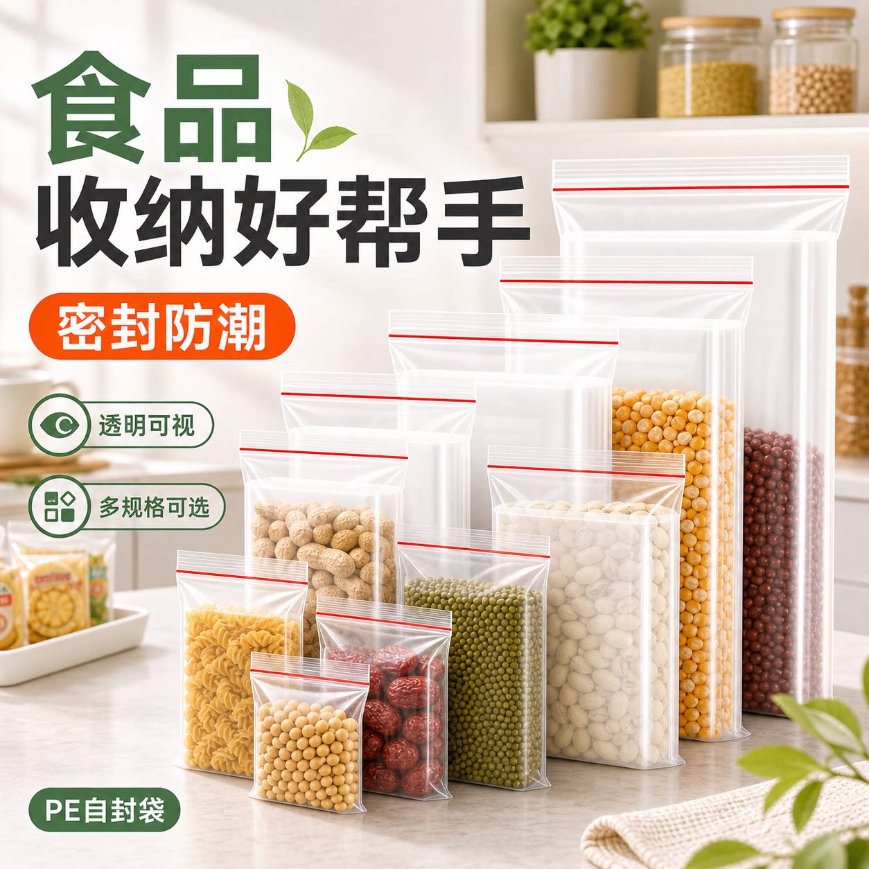 自封袋食品级透明加厚密封袋保鲜防潮小号大号分装夹链塑料封口袋
