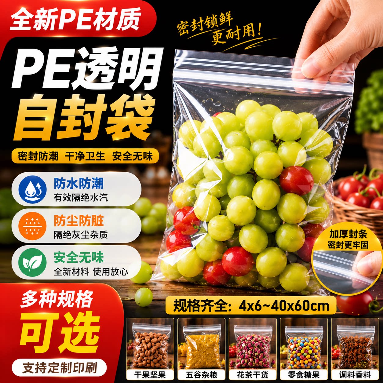 食品级PE材质透明自封袋加厚密封袋收纳袋防水防潮防虫防尘塑料袋