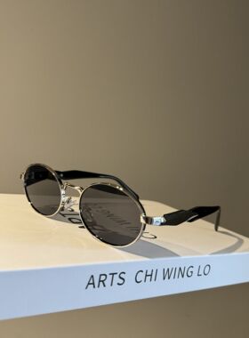 赛博朋克椭圆太阳眼镜男女款复古金属框圆脸显瘦嘻哈未来感墨镜潮
