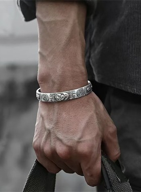 实心开口银饰品手镯复古民族风