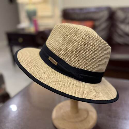 法式草编平顶礼帽女夏季防晒遮阳帽度假草帽