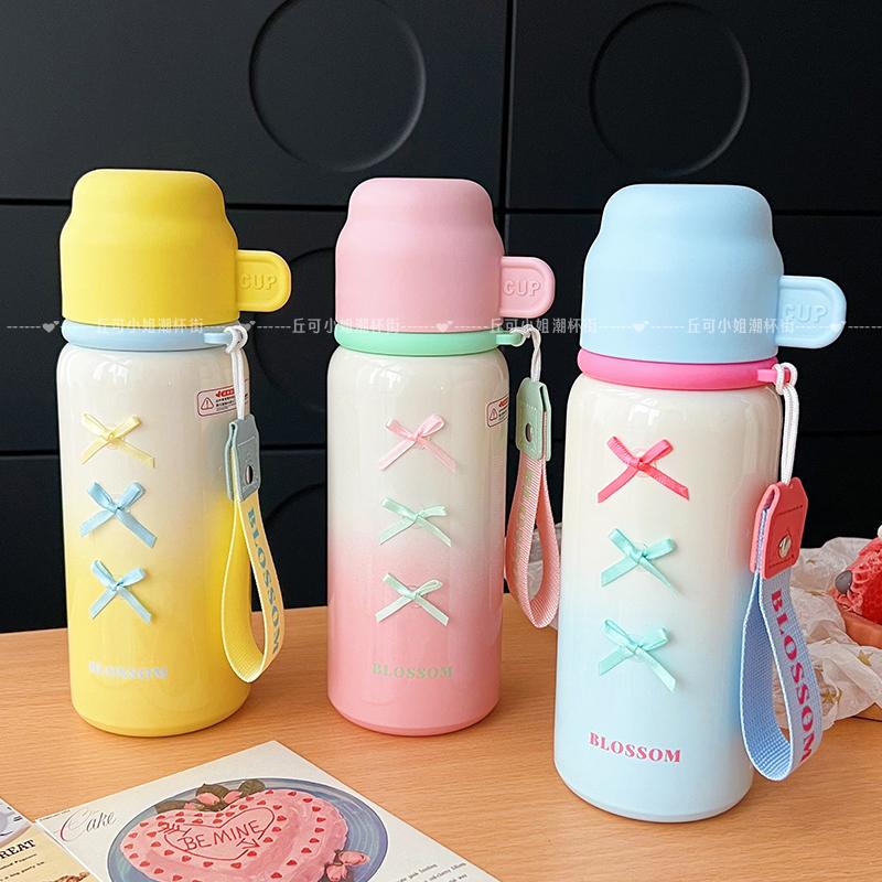 渐变色保温杯可吸管可直饮带杯盖