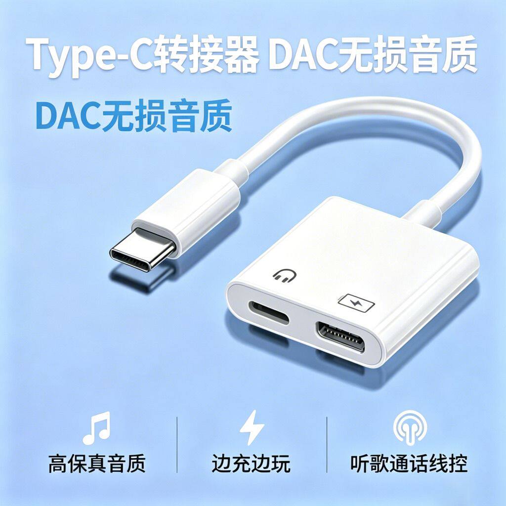 Type-c一分二耳机充电转接头数字