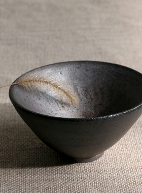 正宗龙窑柴烧建盏落灰杯纯手工粗陶自然落灰釉裸烧茶杯铁胎禅定杯