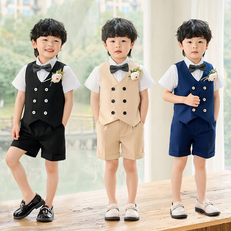 出租儿童西装夏季男童礼服短袖马甲小主持人走秀钢琴演出服租赁图片