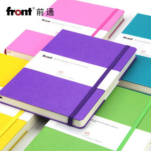 front前通D71硬面加厚学生记事本绷带松紧带彩色日记本笔记本手账本素描本精装 本网格方格草稿本考研格子本