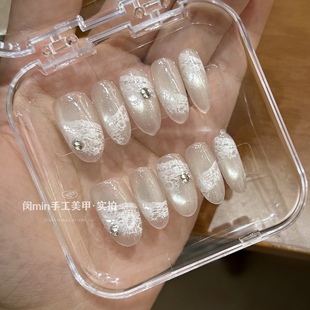 nail纯欲蕾丝穿戴甲猫眼高级感氛围感显白手工定制美甲贴