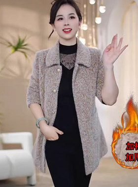 毛呢加棉加厚外套女中长款2025秋冬洋气保暖中年妈妈显瘦呢子大衣