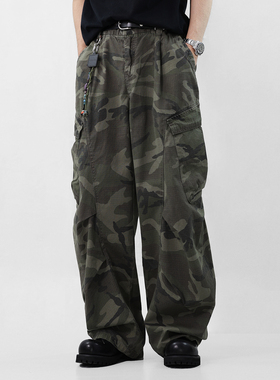 BREAK MIX 复古伞兵阔腿裤男潮牌水洗直筒工装裤迷彩弯刀休闲长裤
