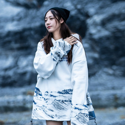 killwinner雪山印花情侣连帽卫衣