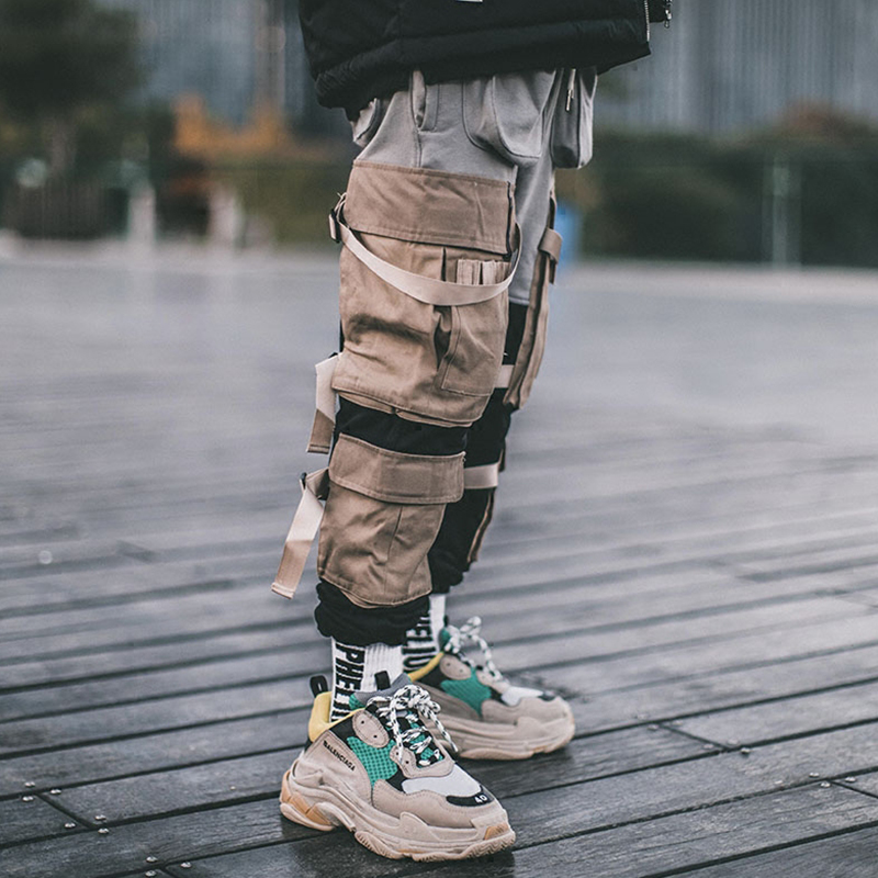 【特价】AP拼色宽松飘带伞兵裤男