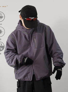 BREAK MIX户外反光条防水软壳冲锋衣男潮牌春秋运动休闲连帽夹克