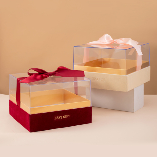 透明亚克力红色米色婚庆礼蝴蝶结丝带伴手礼盒生日满月年后回礼物