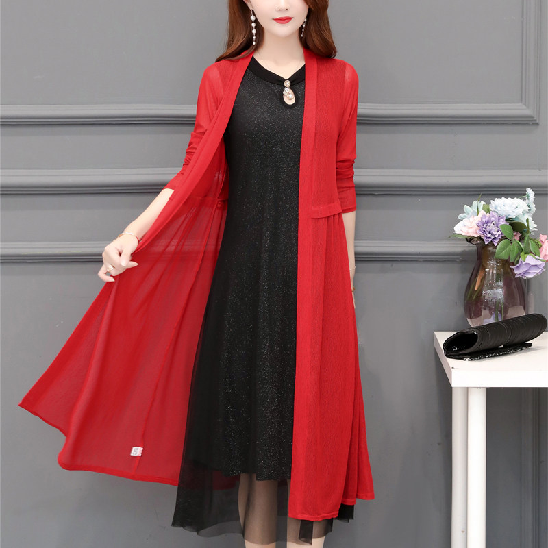 防晒网纱中长款外披肩女开衫薄款搭配连衣裙子中年妈妈夏季斗篷