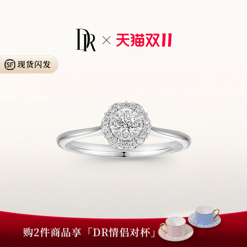 DR花漾经典款求婚钻戒18k金天然钻石戒指女婚戒订婚围镶显钻