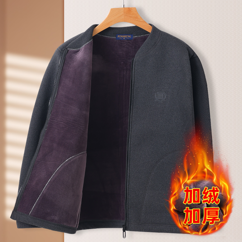中老年人小棉袄男冬季加绒加厚老人棉服男款爸爸冬装外套轻薄棉衣