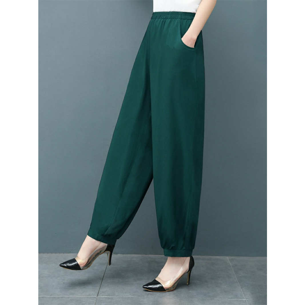 长裤夏季薄款女高腰棉绸裤宽松显瘦外穿灯笼裤垂感民族风遮肉时尚