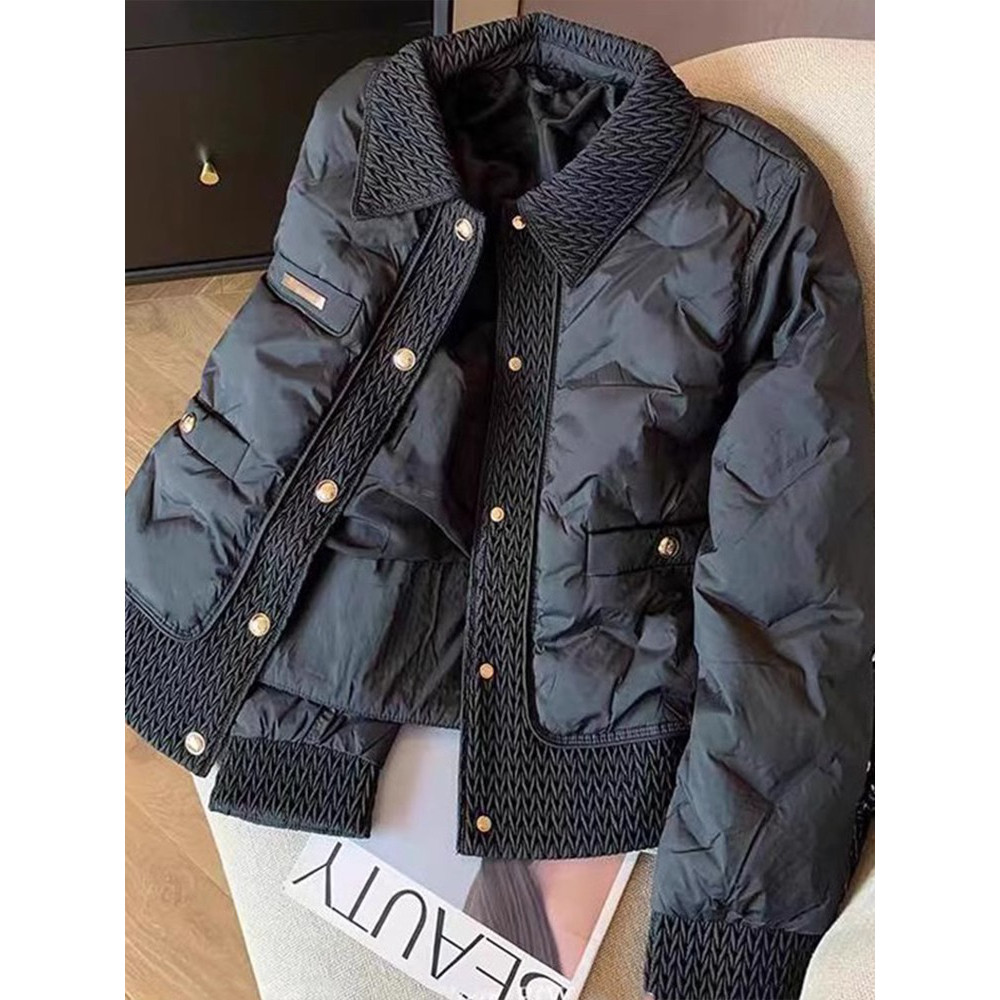 黑色翻领小香风棉衣棉服女2026春季高级感气质轻薄保暖短款外套