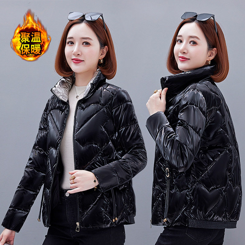 小个子亮面羽绒棉服女冬季短款妈妈装大码加厚保暖棉衣女士小棉袄