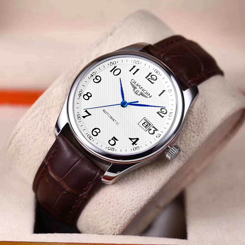 冠琴正品手表男士机械表全自动防水钢带真皮数字男表商务休闲送礼