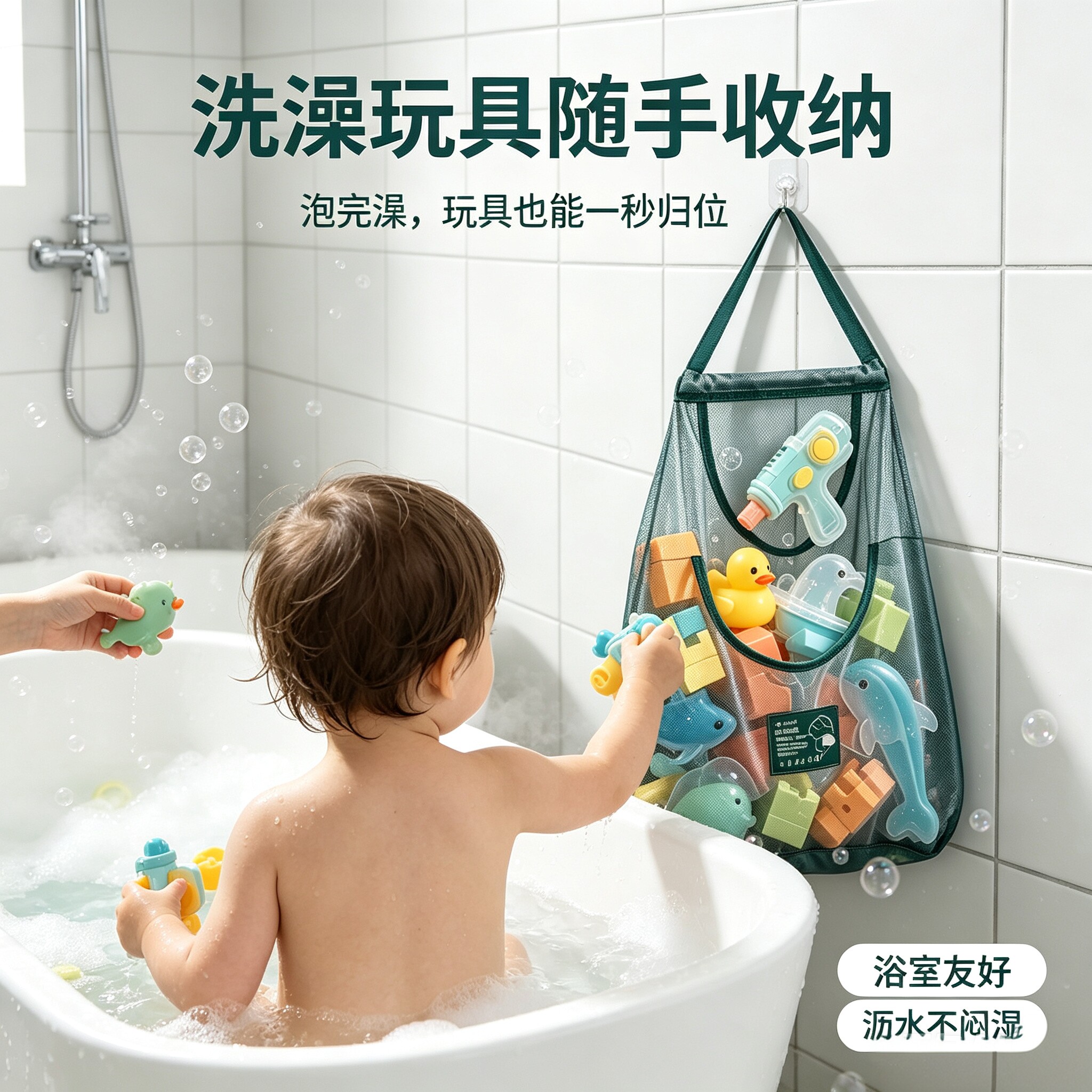 宝宝浴室墙壁沥水收纳挂袋大容量图片