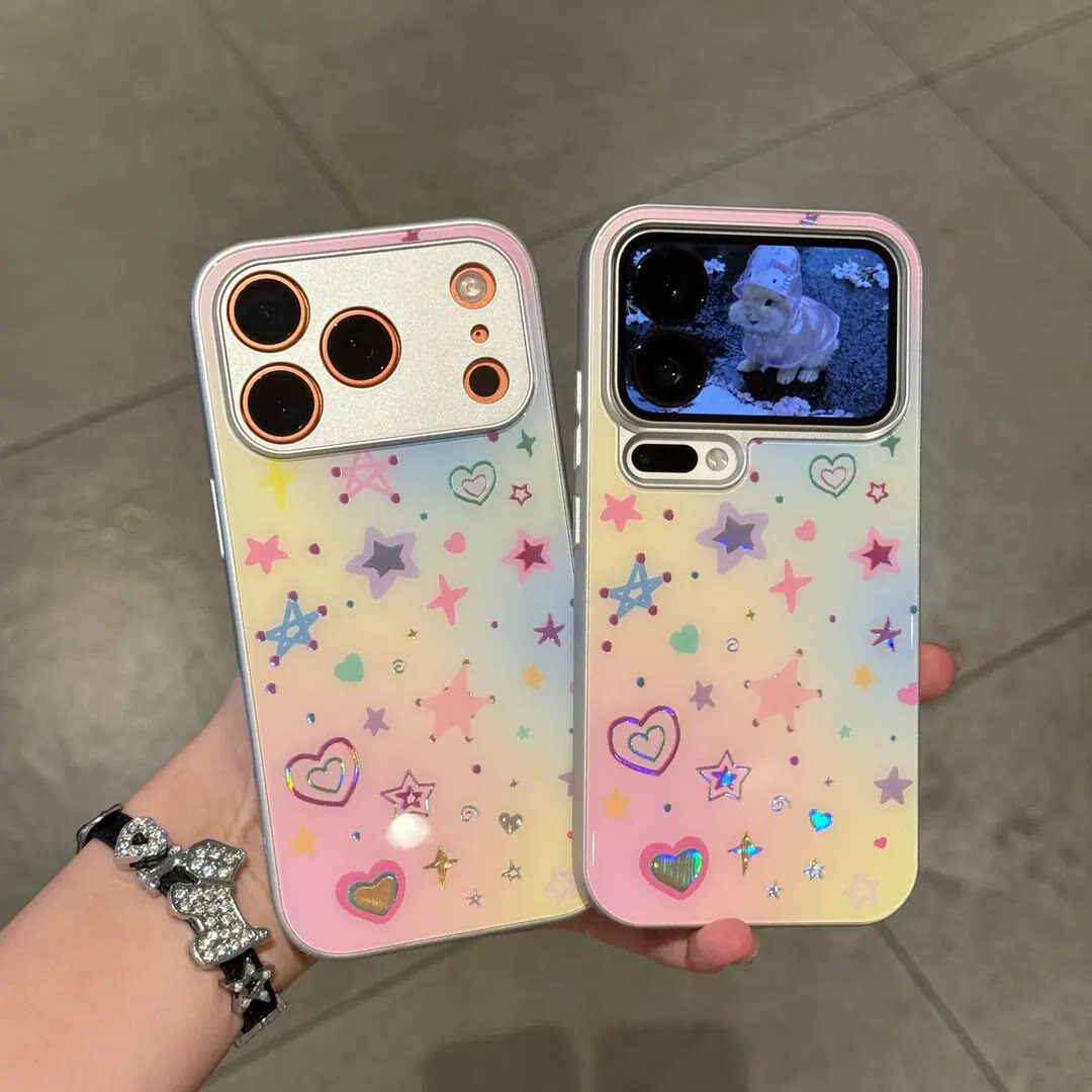 炫彩爱心星星适用苹果17手机壳iphone16promax新款华为mate60pro渐变晕染粉pura80可爱vivos50女reno15小米17